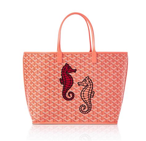 Goyard Goyardine Coral Anjou PM Embroidered Seahorse Bag 